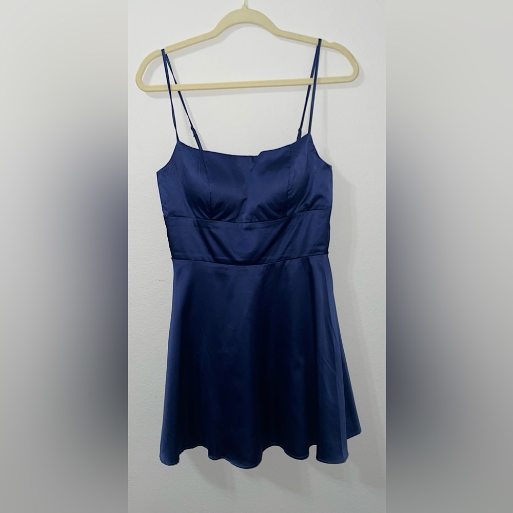 Dark Blue Satin Skater Dress